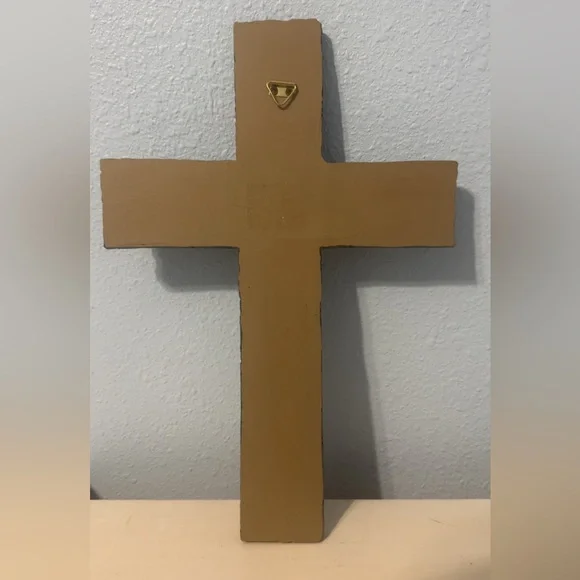 Cross Wall Decor Painted Teal w/ Silver Emblem and Brushed Gold - Picture 3 of 6